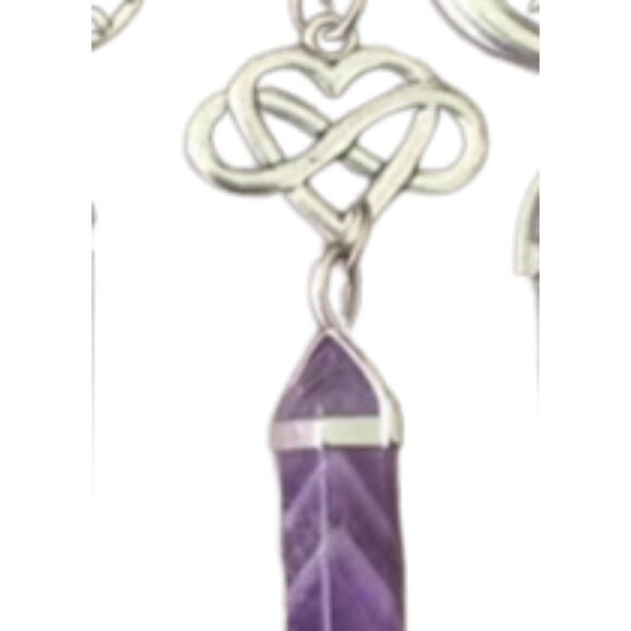 Amethyst Obelisk Dangle on Chain Necklace with Heart Celtic Infinity Design - Picture 3 of 4